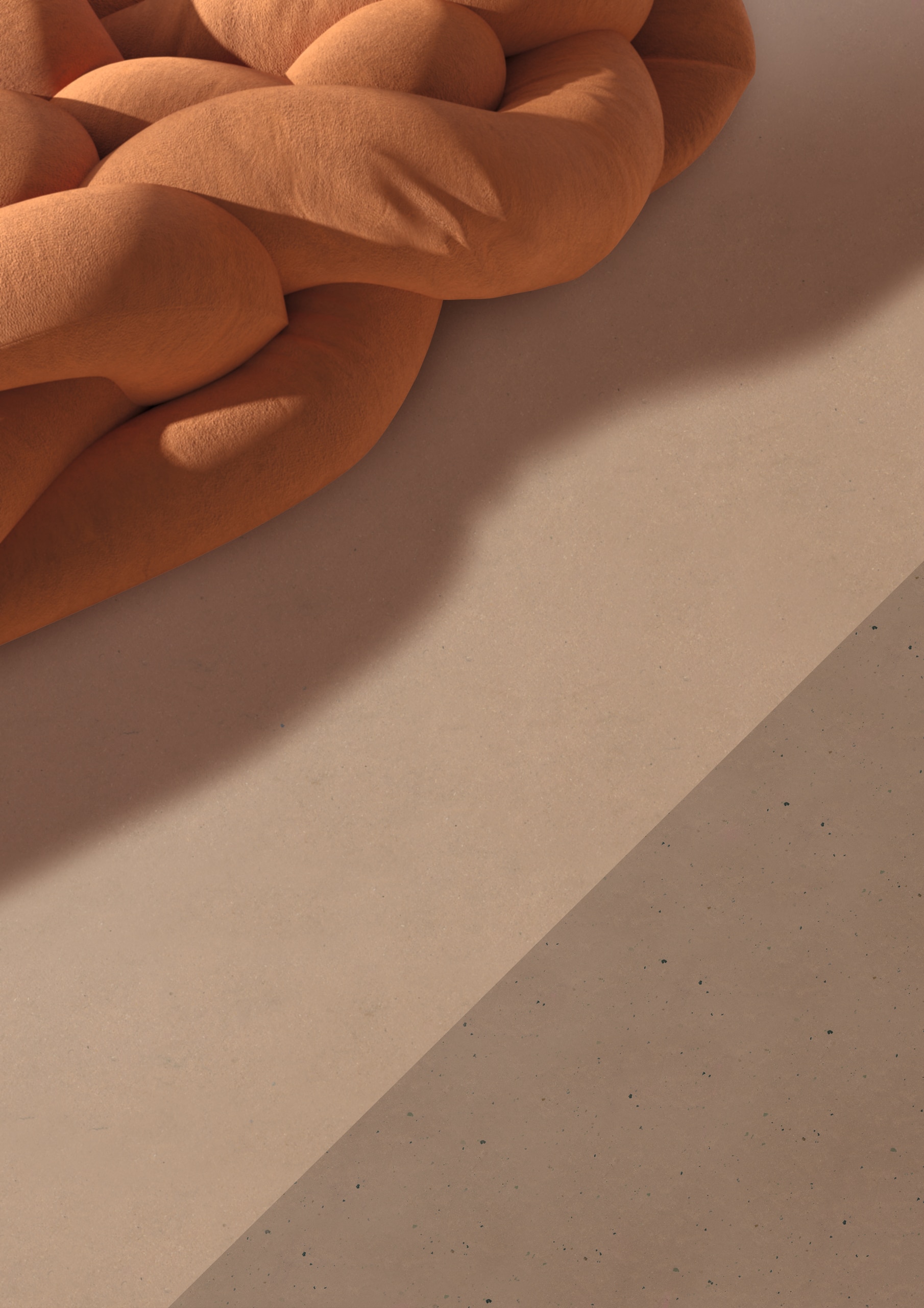 Gerflor zeigt einen hellbraun und dunkelbraun melierten Linoleum-Bodenbelag auf dem ein großes Sitzkissen liegt.