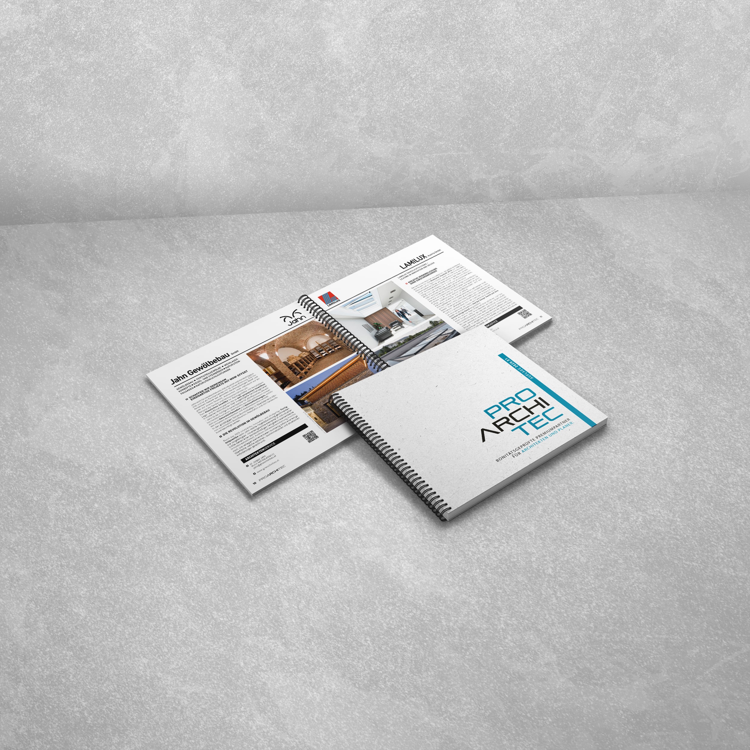 pro ArchiTec - Frühjahrsausgabe 2025 - Cover mit Einzelseiten von Jahn Gewölbebau und LAMILUX.