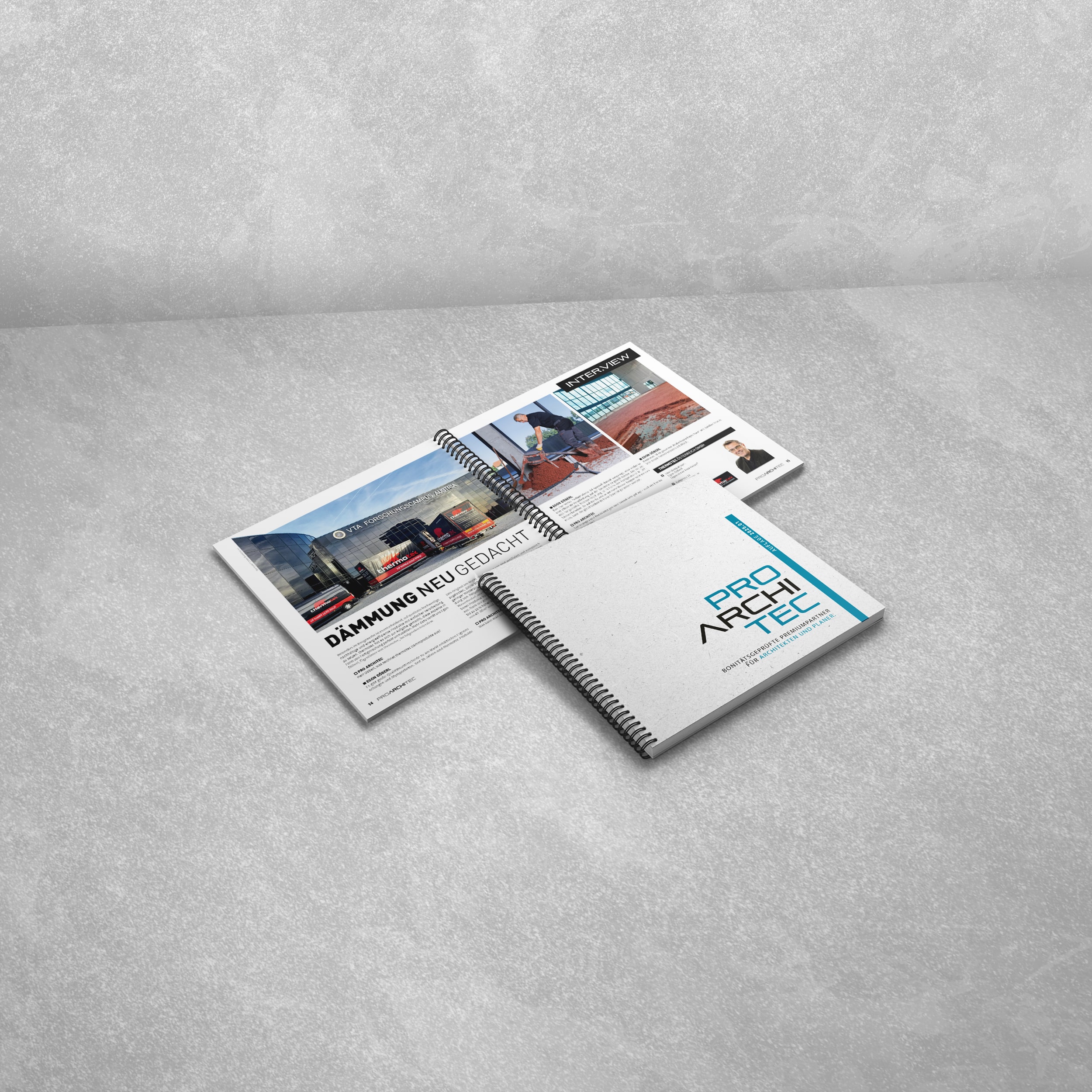 pro ArchiTec - Frühjahrsausgabe 2025 - Cover, sowie doppelseitigem Interview mit thermotec®.