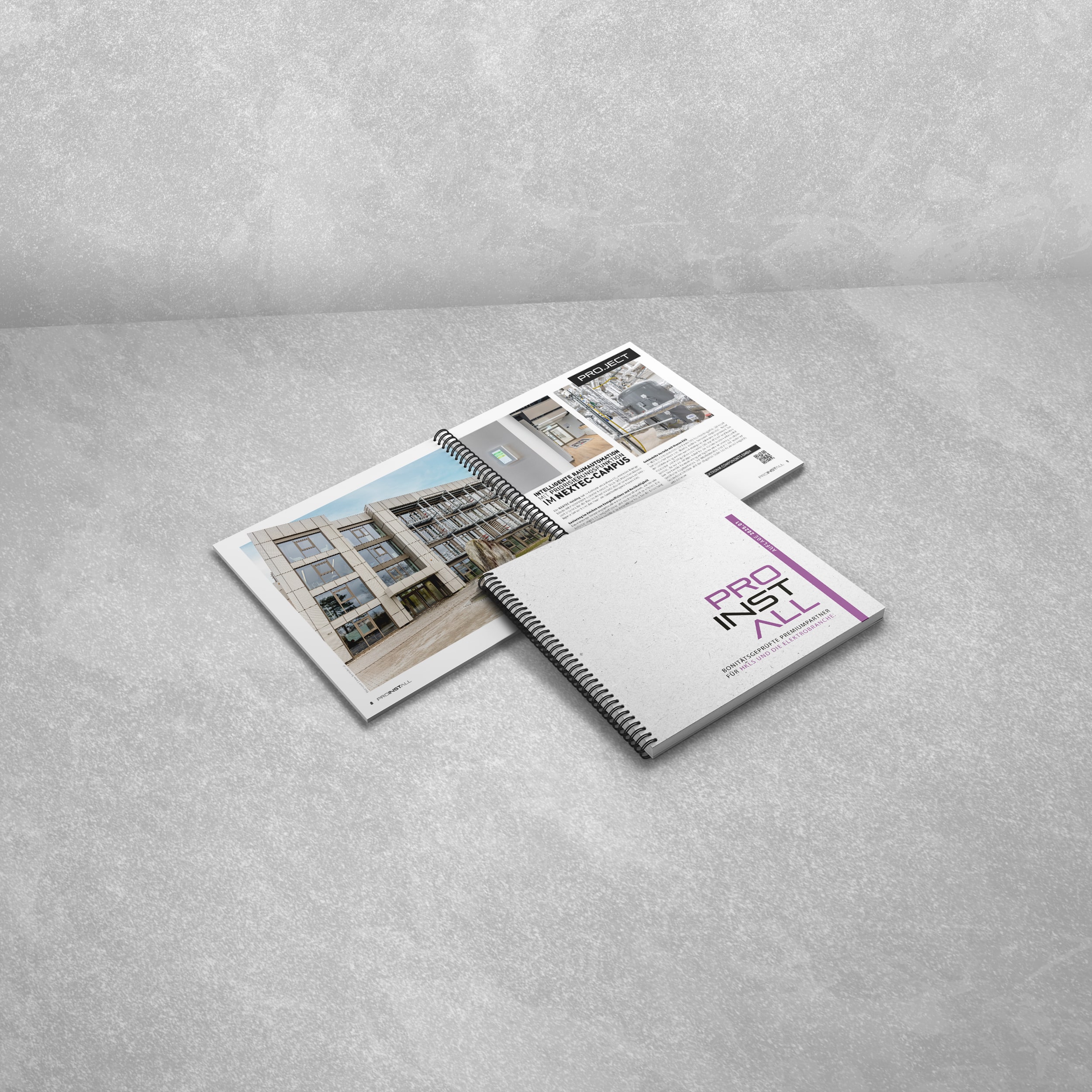 pro InstAll - Frühjahrsausgabe 2025 - Cover, sowie doppelseitiger Projektpräsentation von Thermokon.